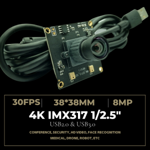4K 8MP USB Camera Module with 1/2.5″IMX317 Image Sensor, 3840*2160 fish eye Webcam Board Module for Pro Streaming/Online Teaching/Video Calling/Zoom/Skype