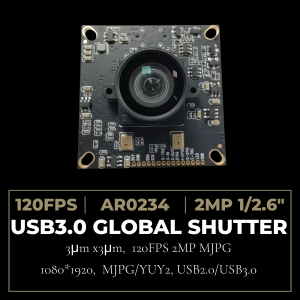 USB3.0 Global Shutter Camera Module 2MP with 1/2.6″AR0234 Color Image Sensor, 1080*1920 at 120fps Board Module for High Speed Capture without trailing