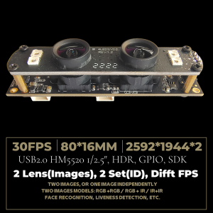 5MP+5MP 3D video Dual Lens USB2.0 Stereo Webcam Module with 2592*2*1944 Sensor, IR Image+RGB Image, two ID, 30FPS UVC Binocular VR camera Module