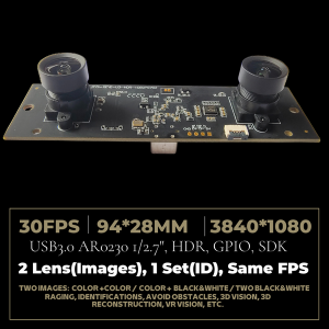 5MP frame-rate-Synchronized 3D Stereo Camera Module with 1/3″1920*2*1080 AR0230 sensor, dual-lens HDR USB3.0 binocular Web cam board for VR application