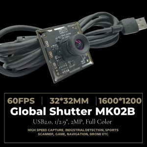 2MP Global Shutter COLOR USB Webcam Module 60fps 1600*1200/720P wide angle lens USB Webcam 1/2.9″ MK02B Sensor video output for Industrial Machine Vision