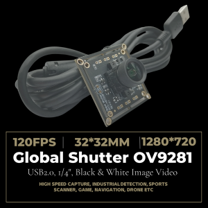 1MP 720P Global Shutter Webcam Module with 1/4” sensor, 120fps UVC USB2.0 high speed Camera Board with Low Distortion M12 Lens for Computer, Laptop